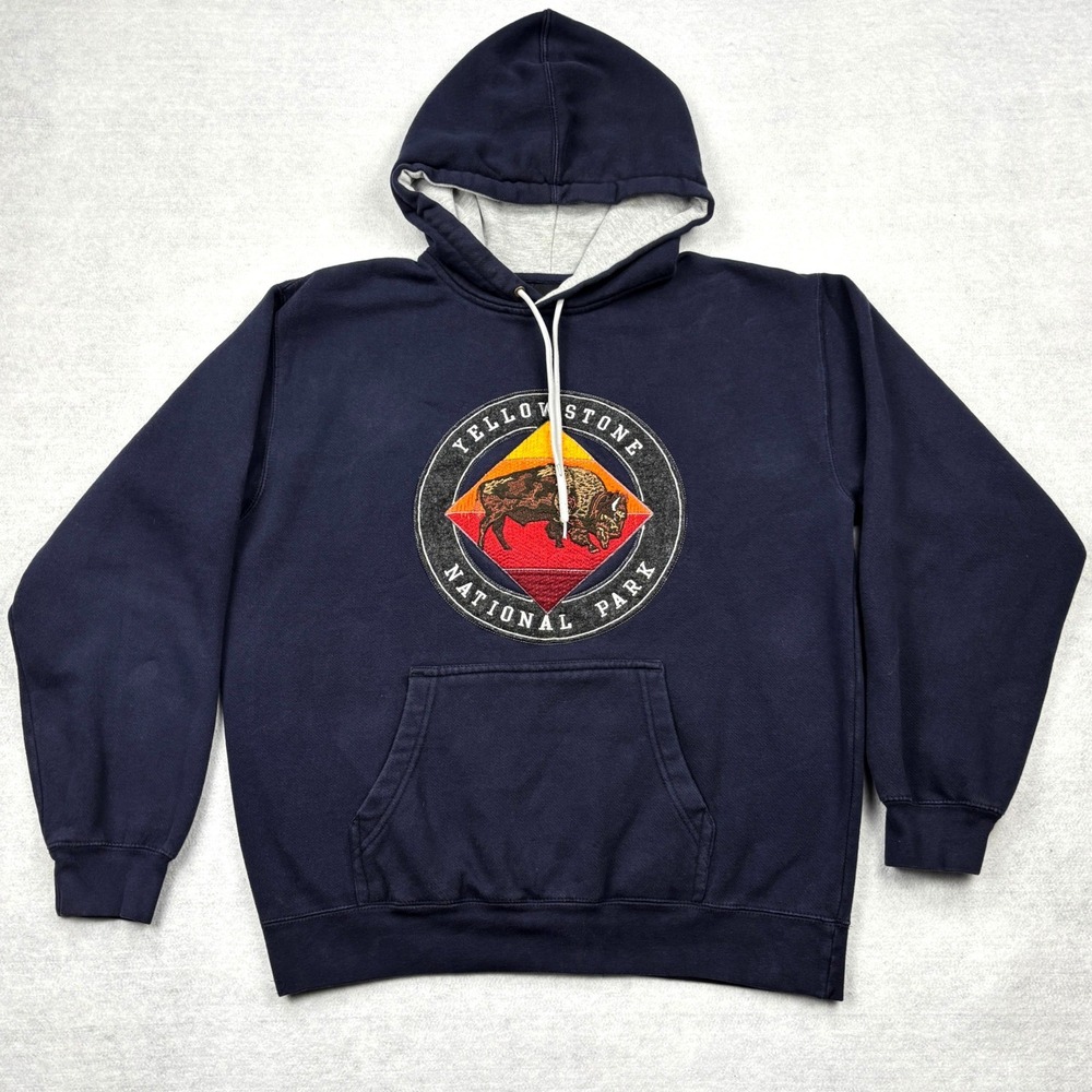 Prairie Mountain Yellowstone National Park Hoodie Mens Medium Bison Embroidered